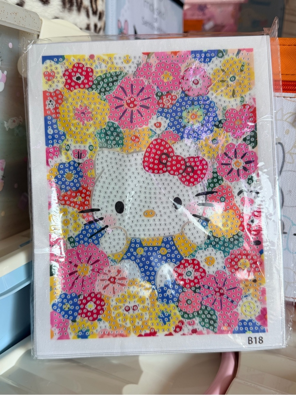 Hello Kitty Floral Diamond Art Canvas + Stand Frame